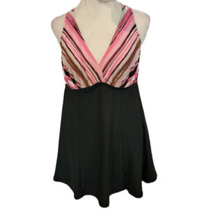 SUIT Yourself Swim Dress Black With Striped Cross Top Size 10